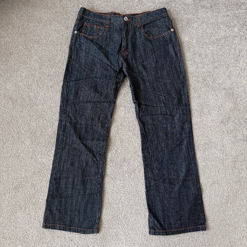Miskeen Men's Bootcut Dark Wash Jeans with Crystal Hand Design Size 36
